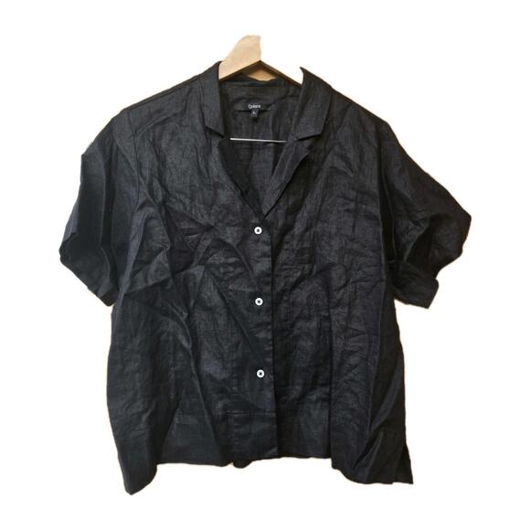 Quince Womens Top Shirt Large Black European Linen Short Sleeve Boxy - Picture 1 of 7